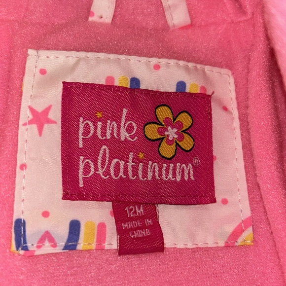 Coat NWT size 12M pink platinum brand white w/ rainbow pink inner warm lining - Picture 6 of 8